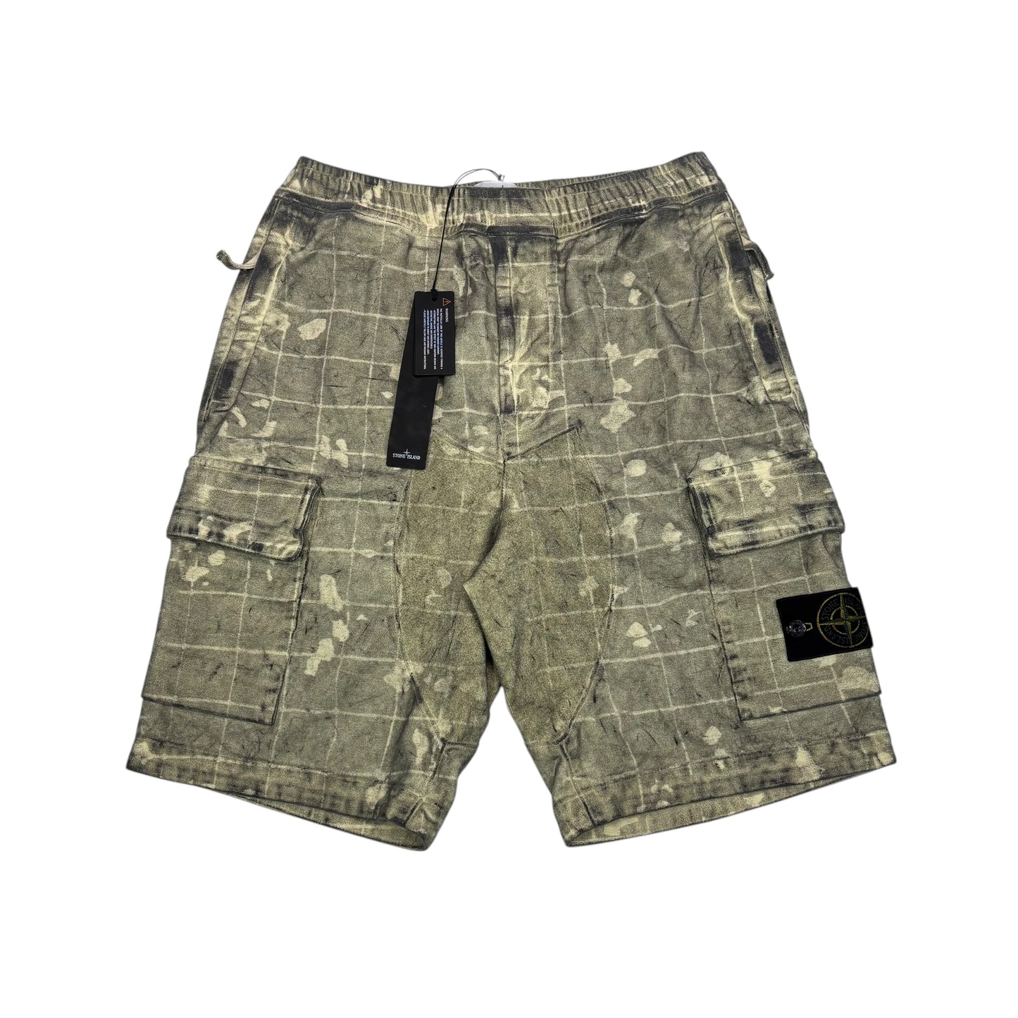 Stone Island Green Ghillie Laser Camo Dust Treatment Magen Cotton Bermuda Shorts