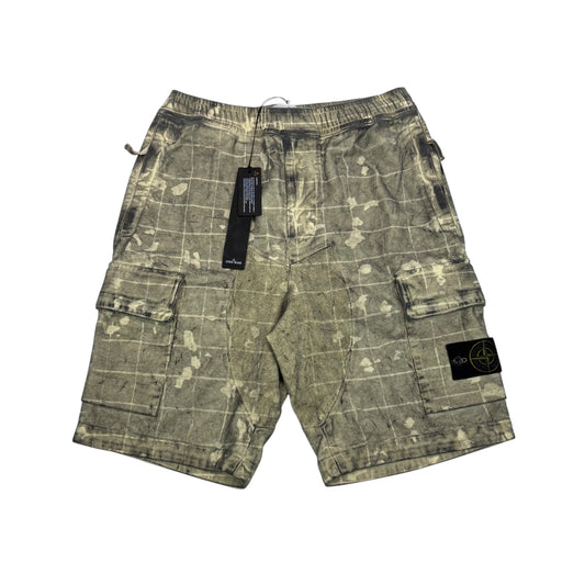 Stone Island Green Ghillie Laser Camo Dust Treatment Magen Cotton Bermuda Shorts