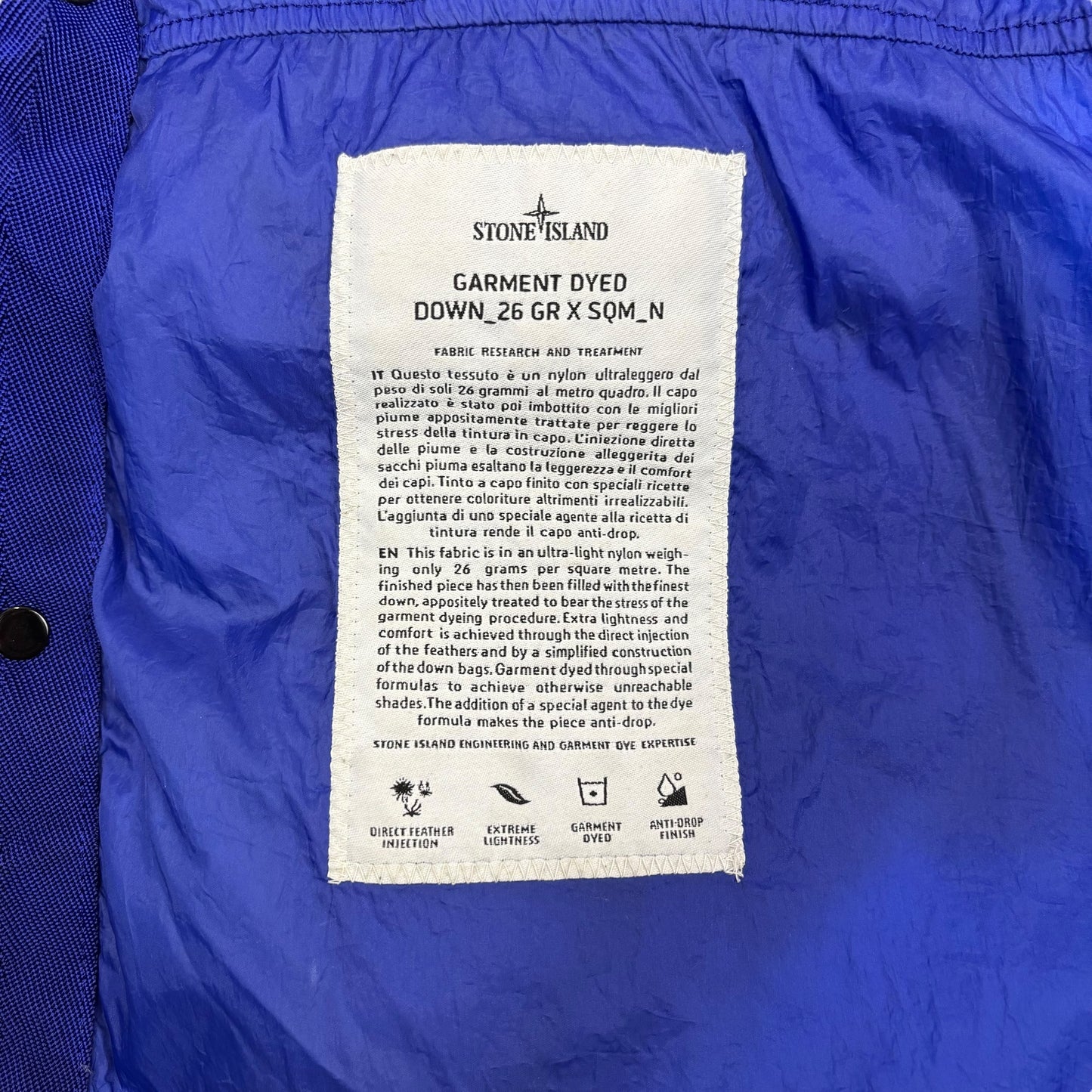 Stone Island Royal Blue Garment Dyed Down_26 GR X SQM_N Jacket