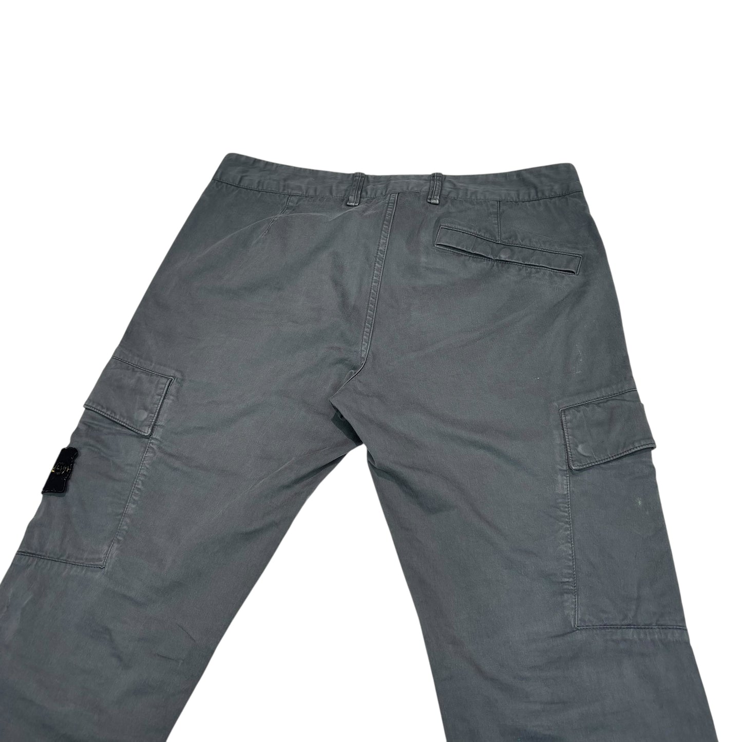 Stone Island Stone Grey Button-Pocket Brushed Cotton Cargo Trousers