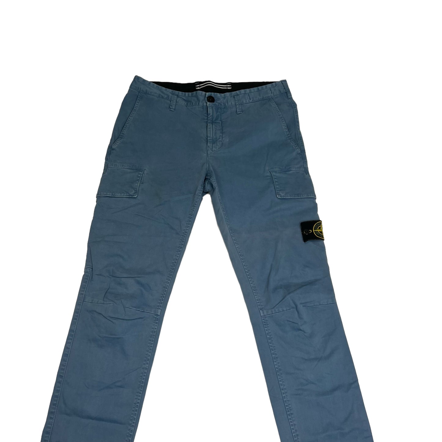 Stone Island Avio Blue Straight Leg Compass-Patch Cargo Trousers