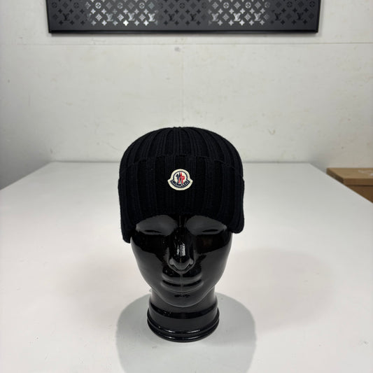 Moncler Black Cotton Berretto Tricot Classic Patch Beanie