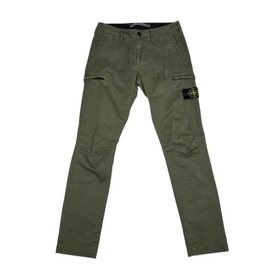 Stone Island Forest Green Compass-Patch Brushed Cotton Cargo Trousers
