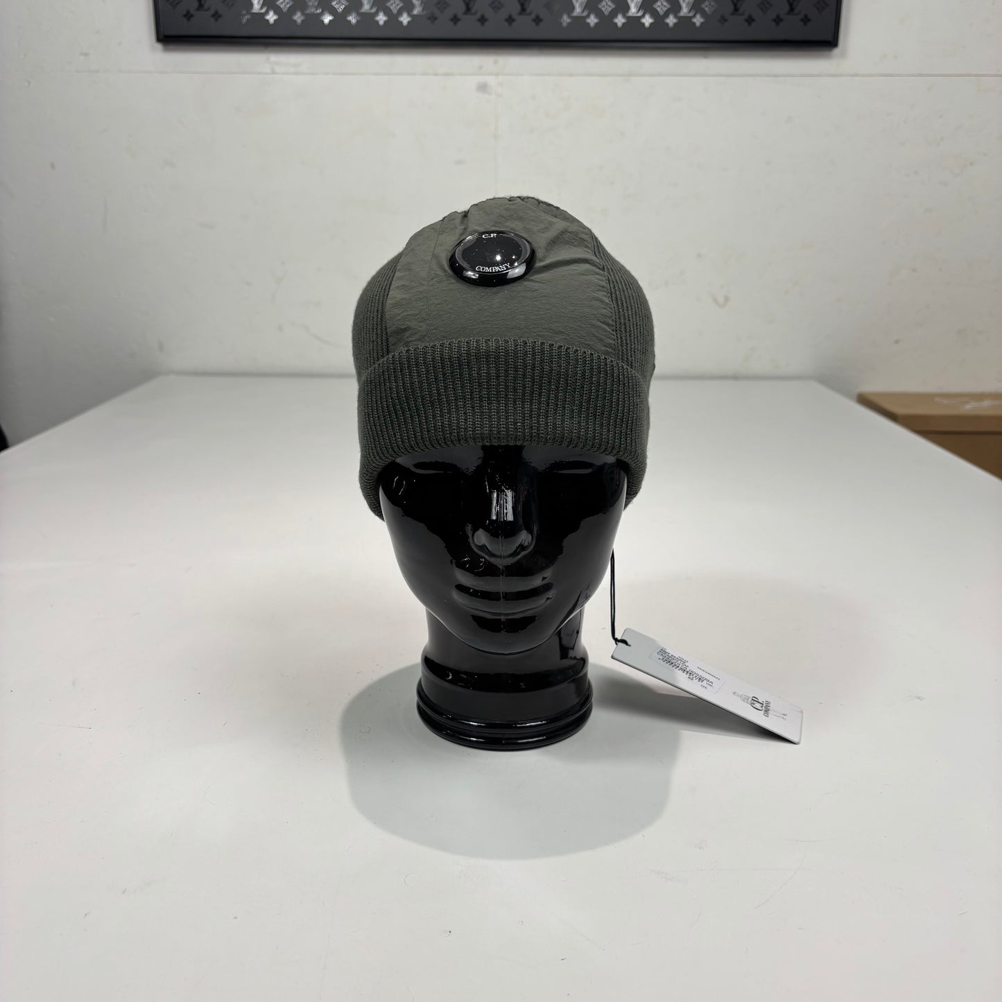 CP Company Leaf Green Cotton Single Goggle Beanie