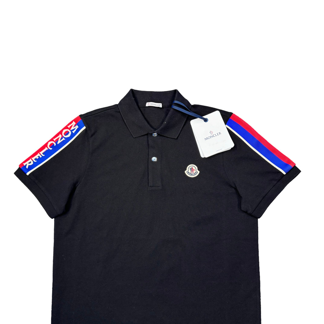 Moncler Black Shoulder Logo-Spell Out Polo Shirt