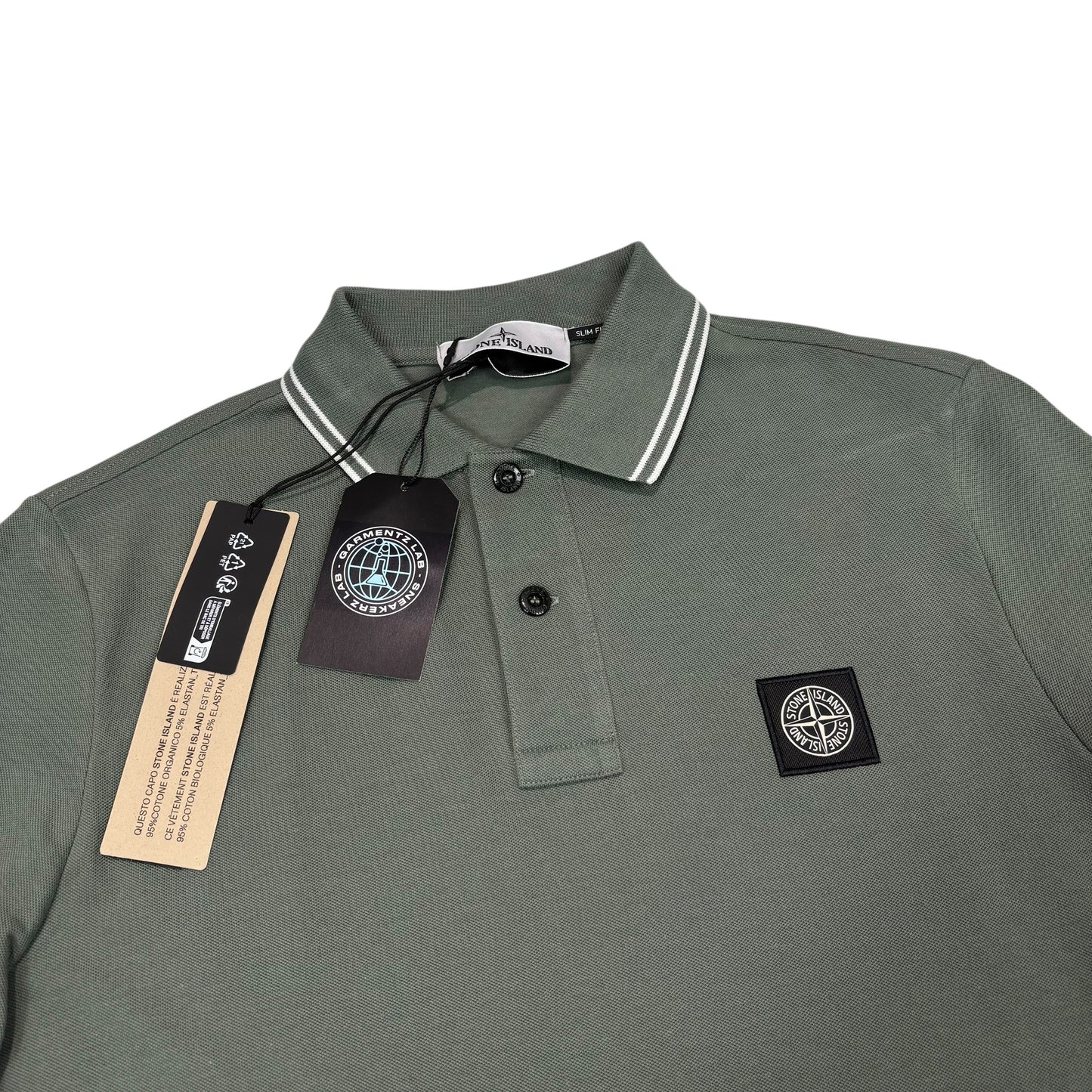 Stone Island Forest Green with White Stripe Patch Logo Polo shirt