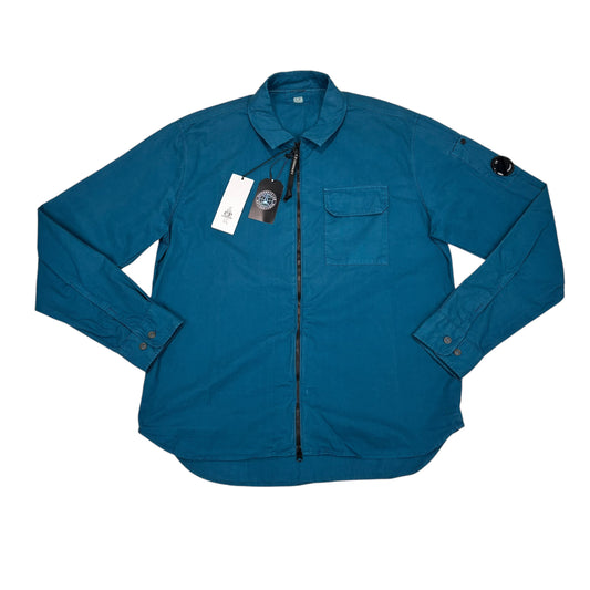CP Company Blue Single Goggle Brushed Cotton Collared Overshirt Jacket