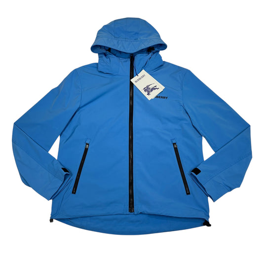 Burberry Blue with Red Printed Spell-Out Logo Jacket