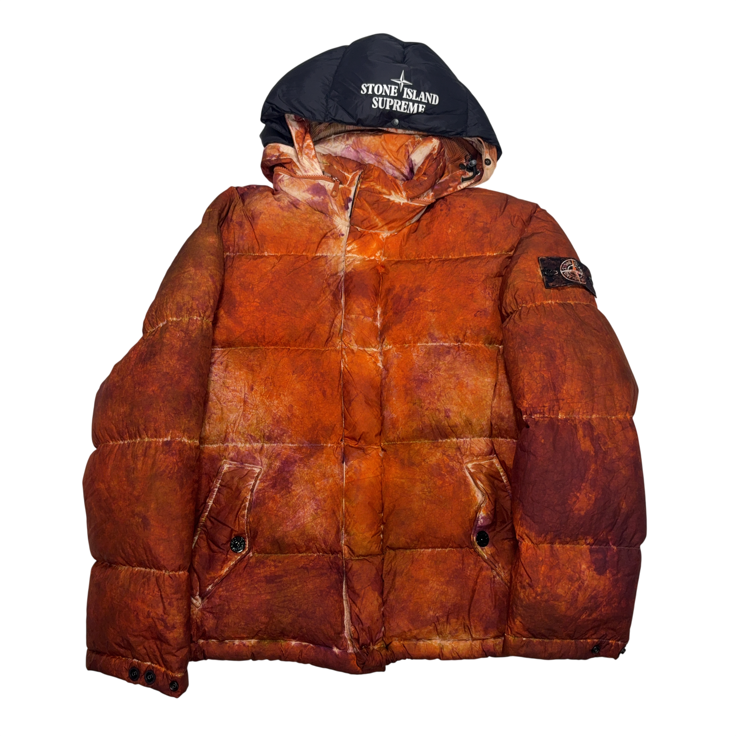 Stone Island Supreme Paintball Camouflage Crinkle Reps NY Down - TC Orange Hooded Jacket