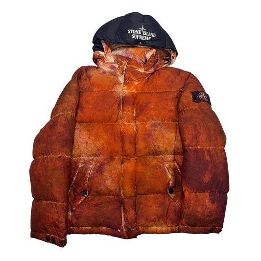 Stone Island Supreme Paintball Camouflage Crinkle Reps NY Down - TC Orange Hooded Jacket