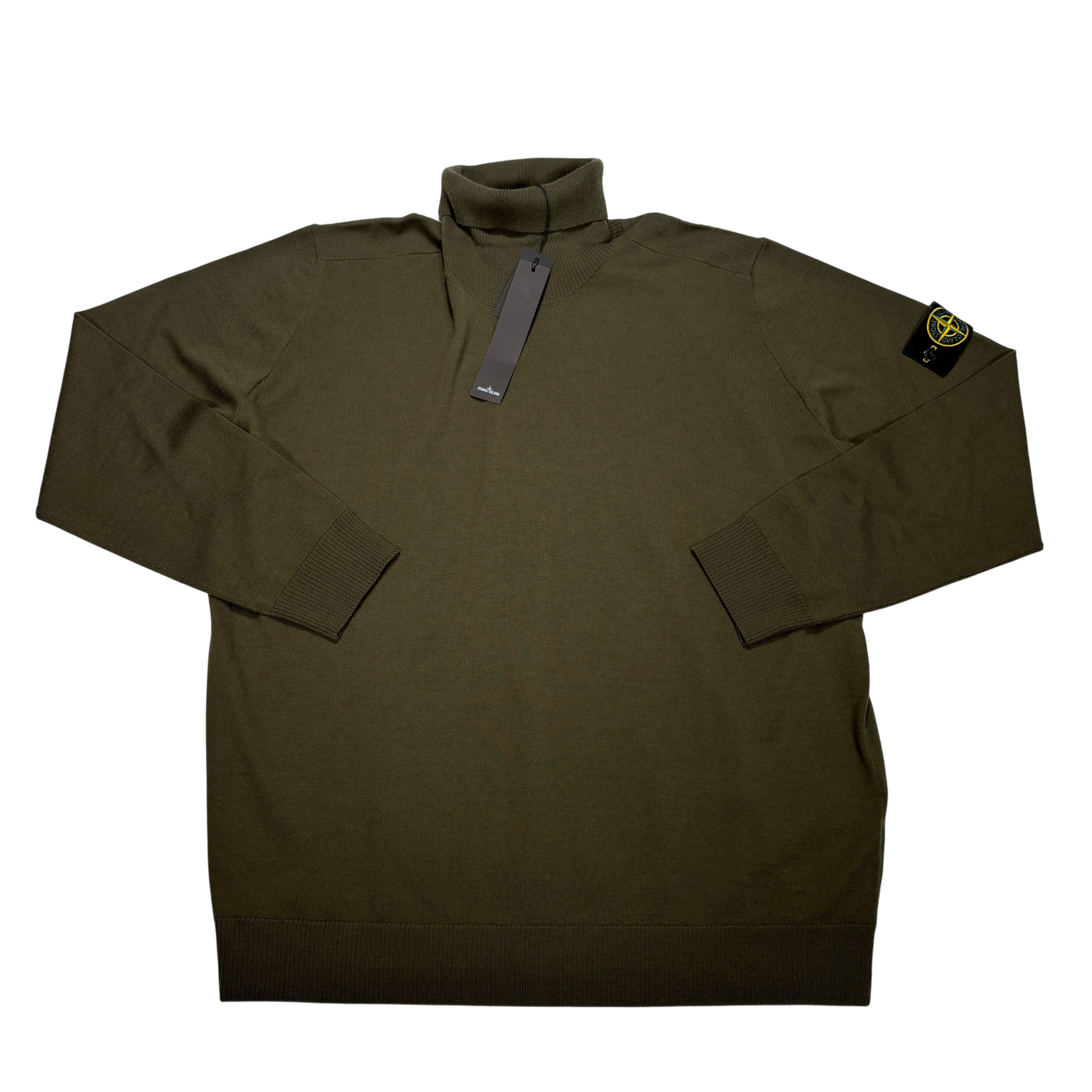 Stone Island Green Compass Patch Turtle Neck Jumper