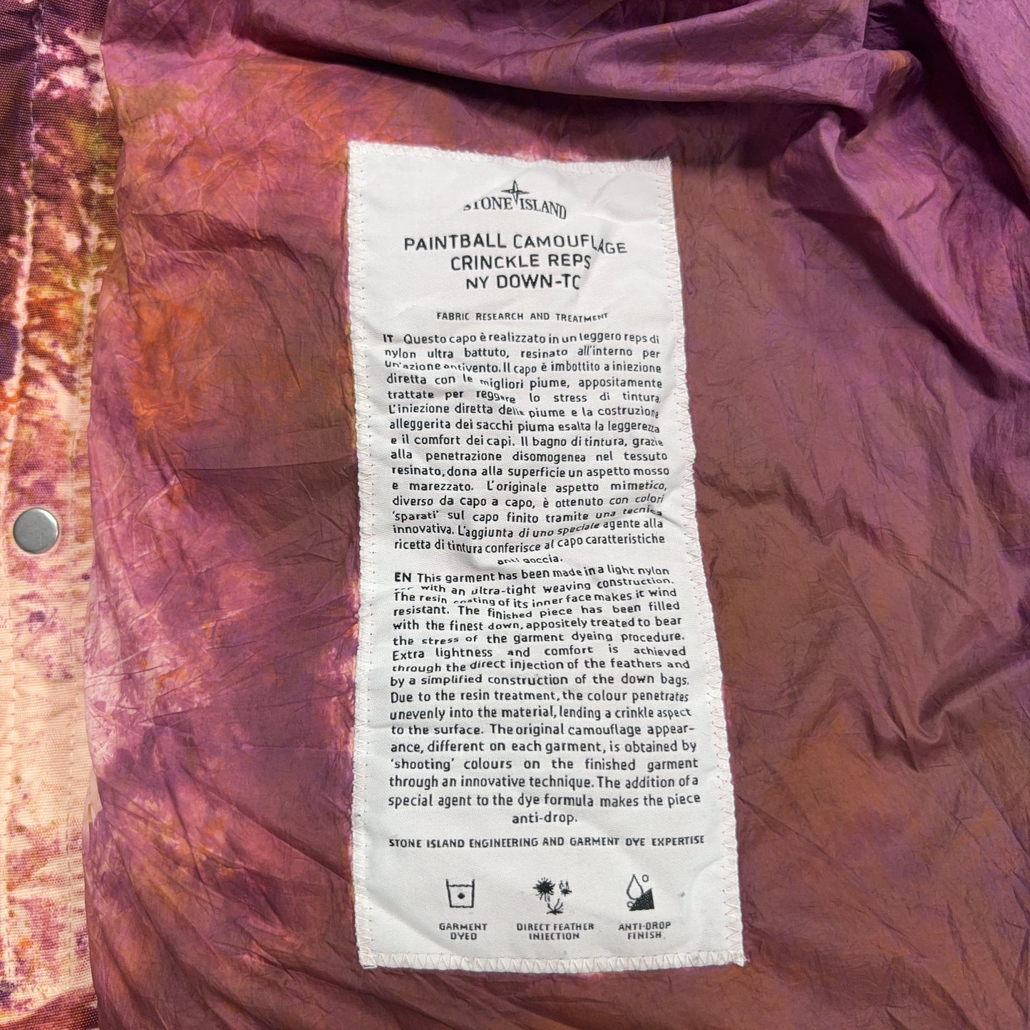 Stone Island Supreme Paintball Camouflage Crinkle Reps NY Down - TC Orange Hooded Jacket