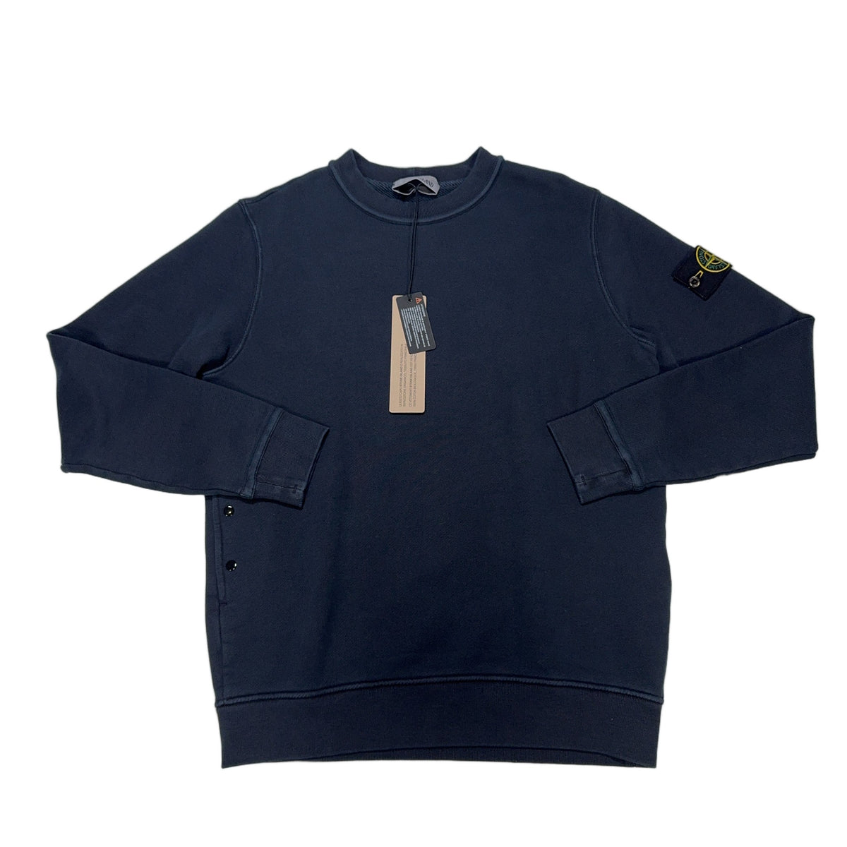 Stone Island Crew Neck Sweatshirt with Side Snaps – Navy