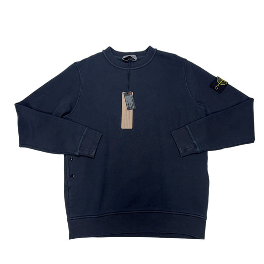 Stone Island Crew Neck Sweatshirt with Side Snaps – Navy
