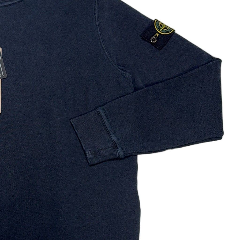 Stone Island Crew Neck Sweatshirt with Side Snaps – Navy