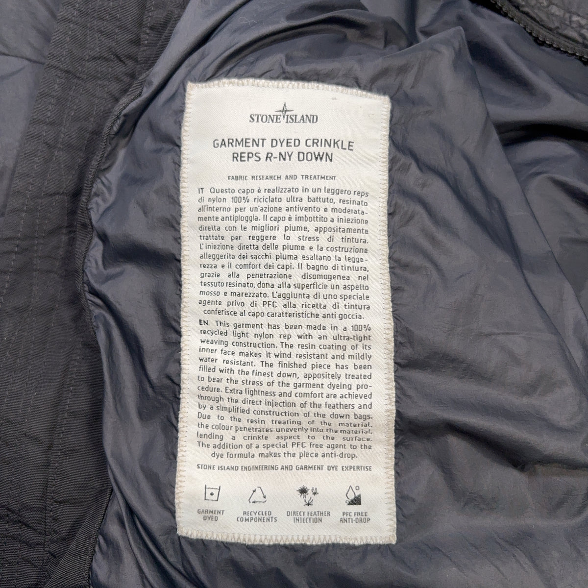 Stone Island Garment Dyed Crinkle Reps R-NY Down Black Coat