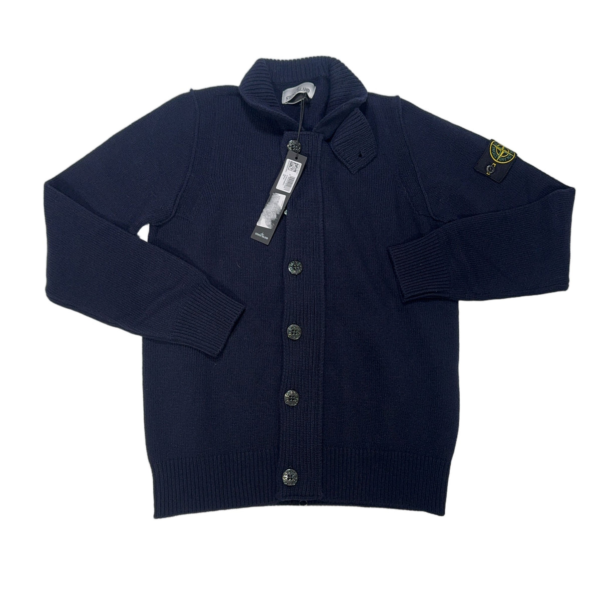Stone Island Button-Up Ribbed Cardigan – Navy