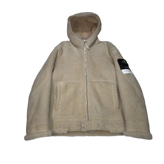 Stone Island Suede Sheepskin Hooded Shearling-Style Jacket – Beige