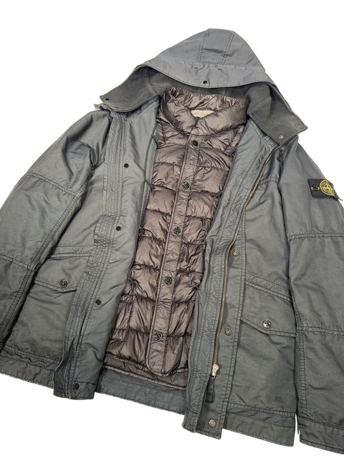 Stone Island Hooded Utility Jacket With Dutch Rope Liner – Grey