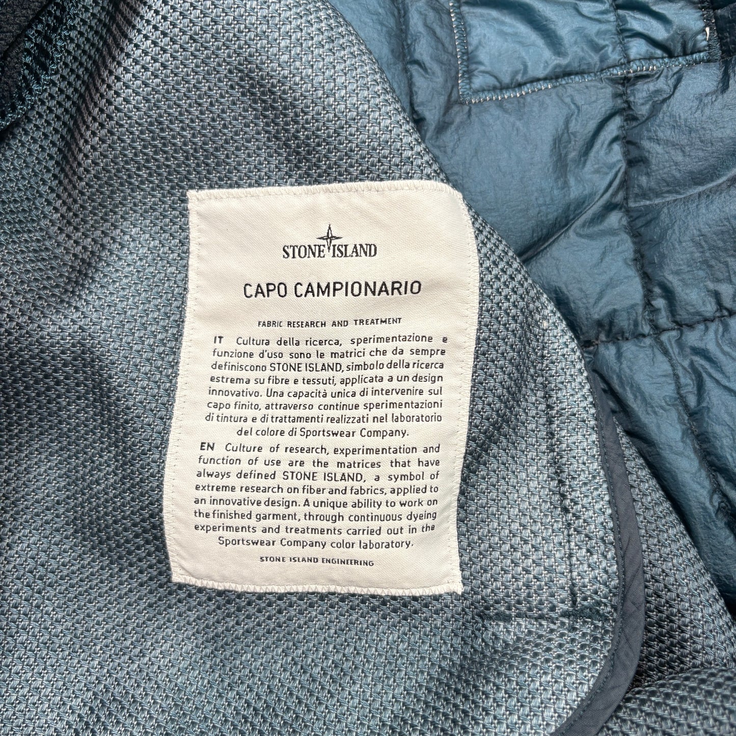 Stone Island Blue Modified Panama 6/3 HT Nylon + Leather Coat