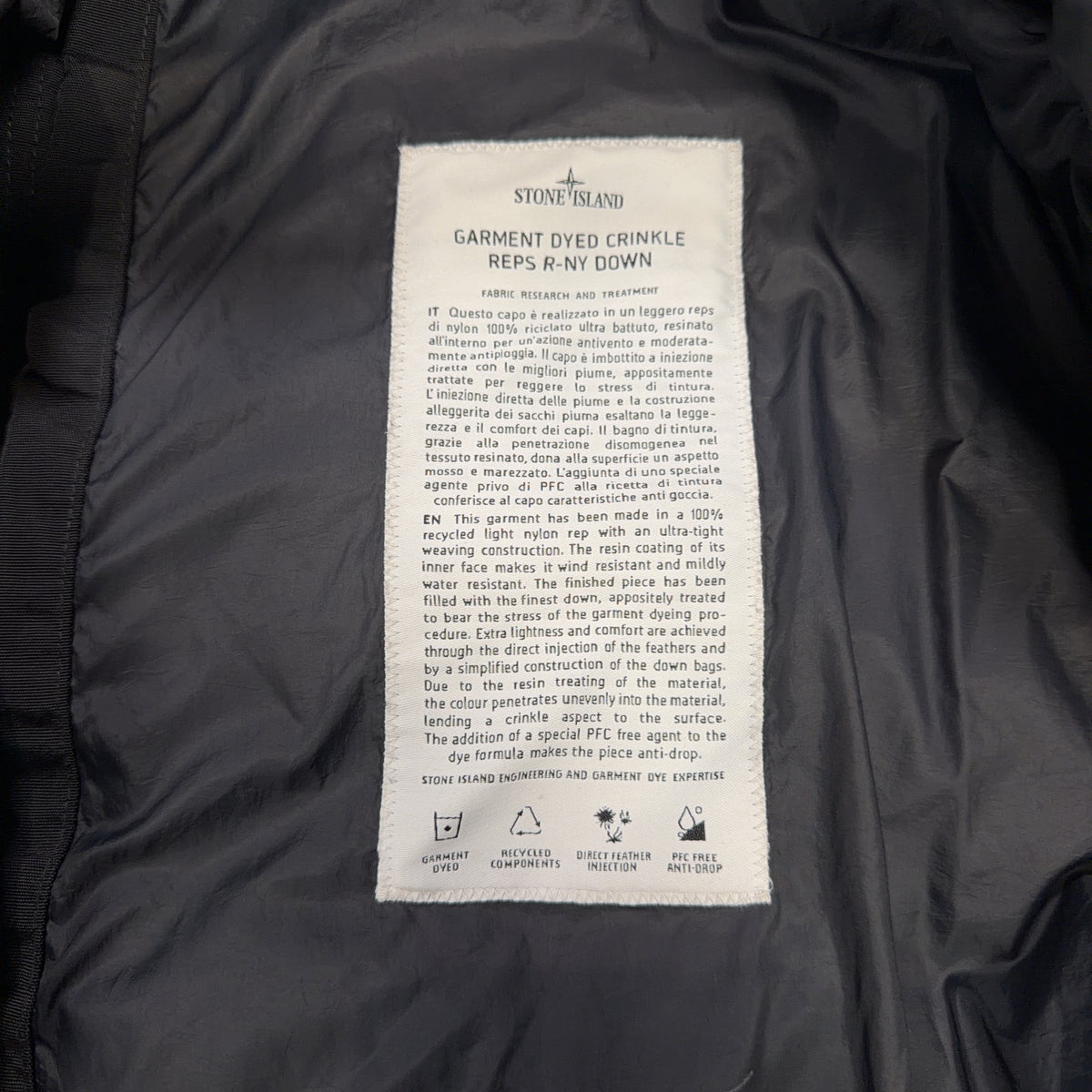Stone Island Garment Dyed Crinkle Reps R-NY Down Hooded Jacket – Grey