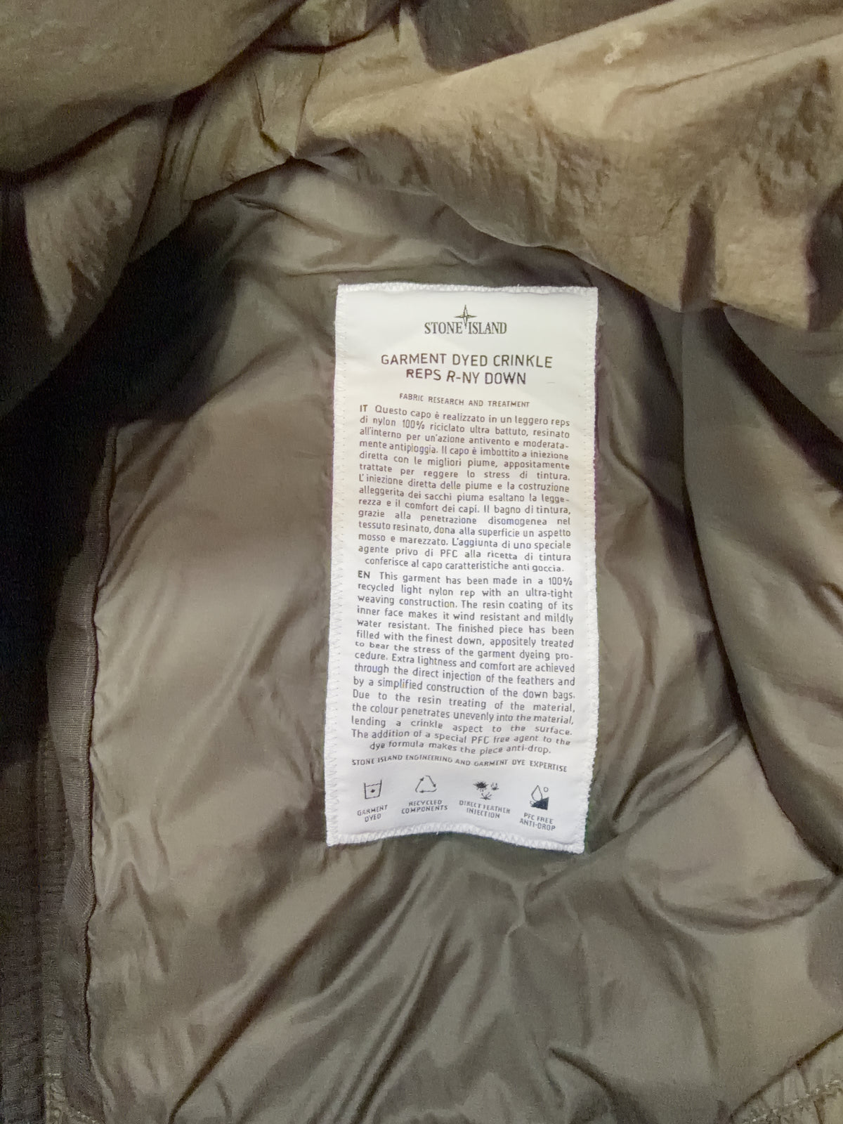 Stone Island Garment Dyed Crinkle Reps NY Down Hooded Jacket – Brown