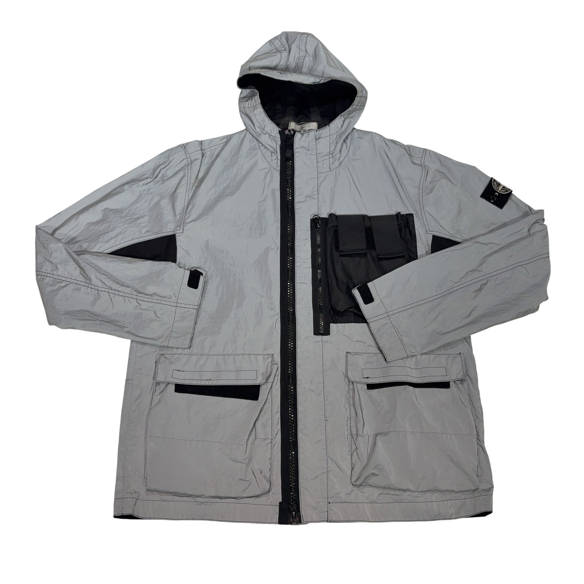 Stone Island Garment Dyed Plated Reflective With Mussola Gommata Grey Jacket