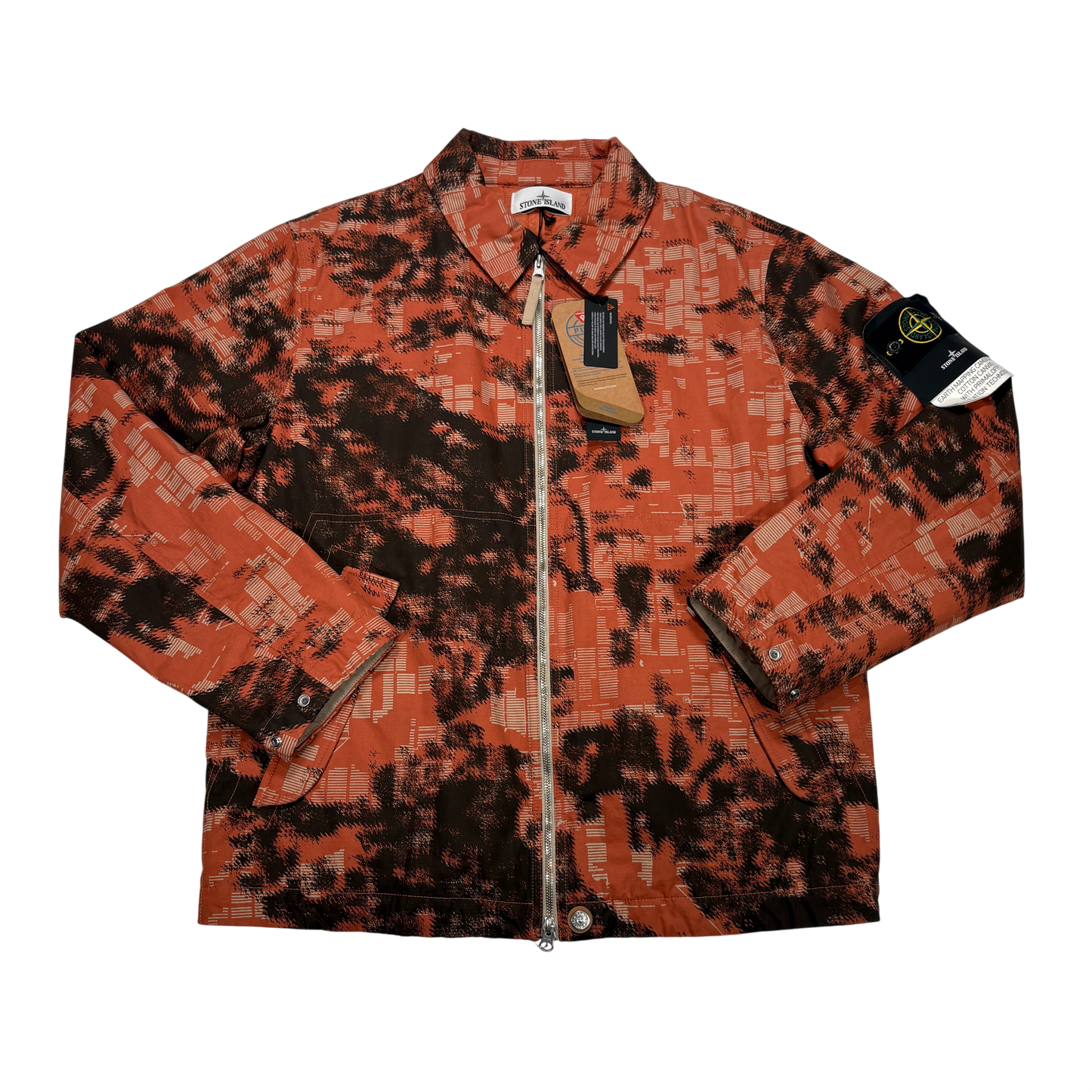 Stone Island Orange Earth Mapping Camo Cotton Canvas with Primaloft Insulation Technology Jacket