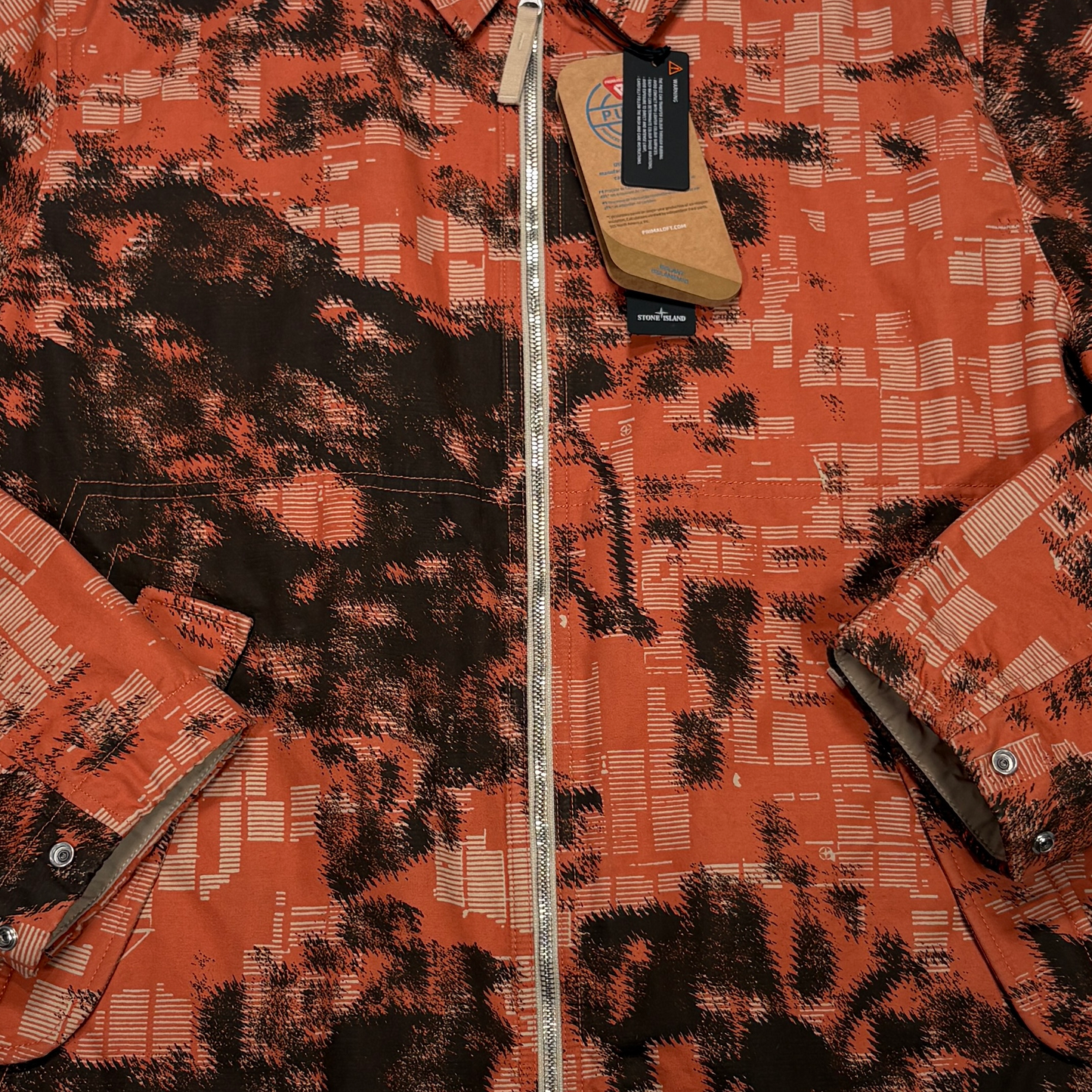 Stone Island Orange Earth Mapping Camo Cotton Canvas with Primaloft Insulation Technology Jacket