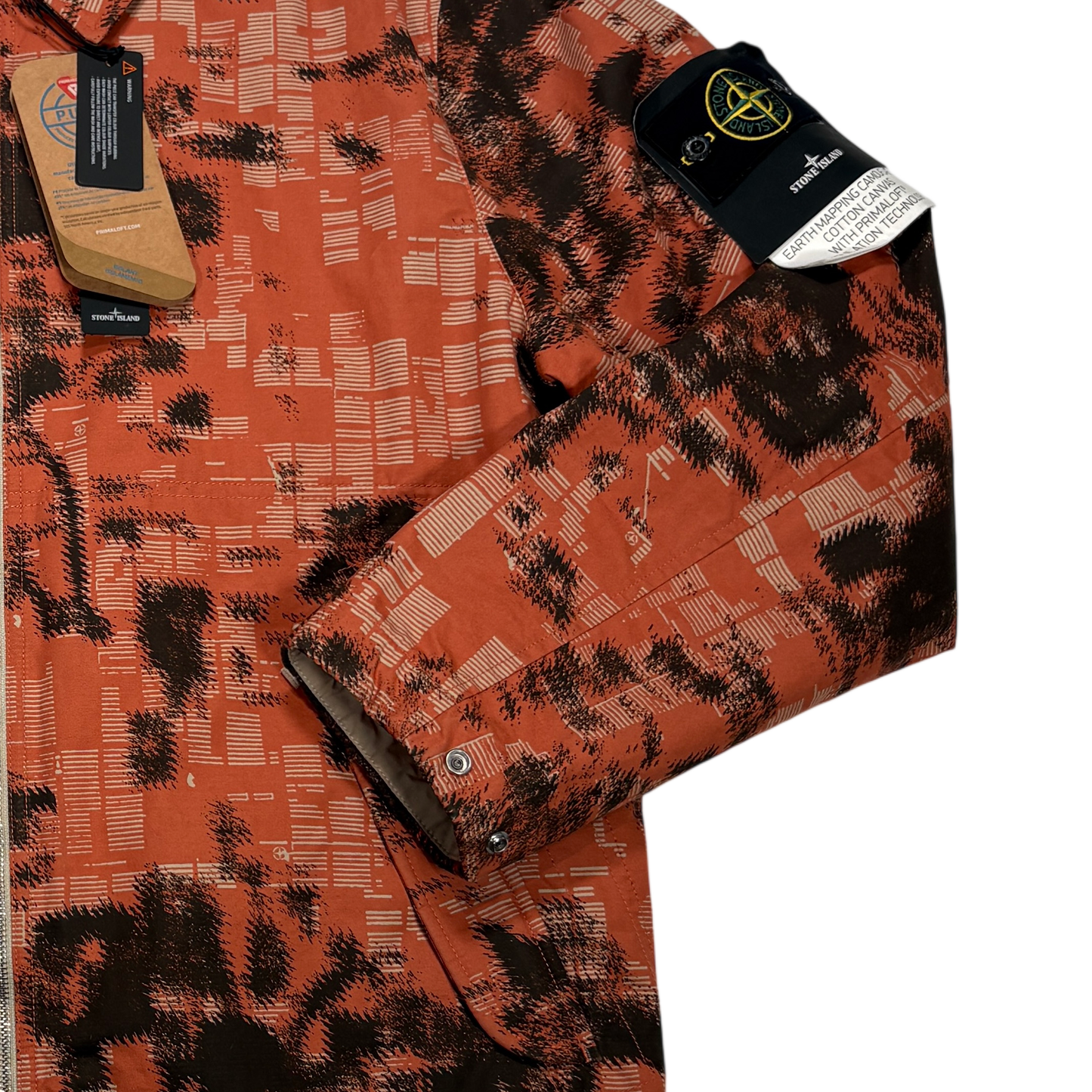 Stone Island Orange Earth Mapping Camo Cotton Canvas with Primaloft Insulation Technology Jacket