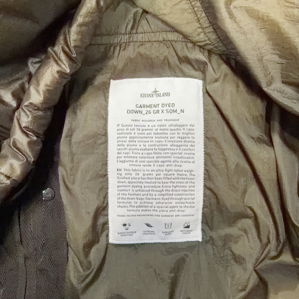 Stone Island Garment Dyed Down 26 GR X SQM N Hooded Jacket – Brown
