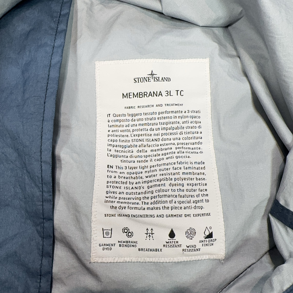 Stone Island Membrana 3L TC Hooded Shell Jacket – Blue