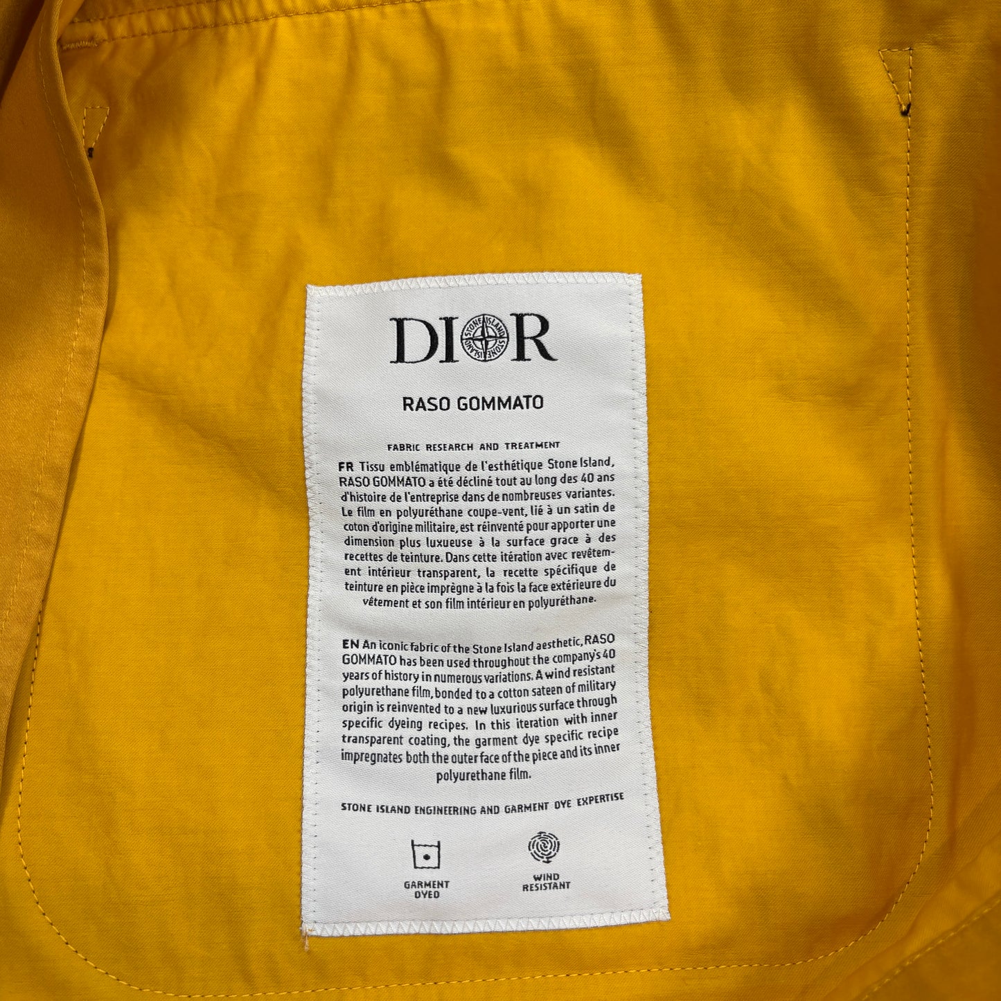 Stone Island X Dior Razo Gommato Yellow Jacket