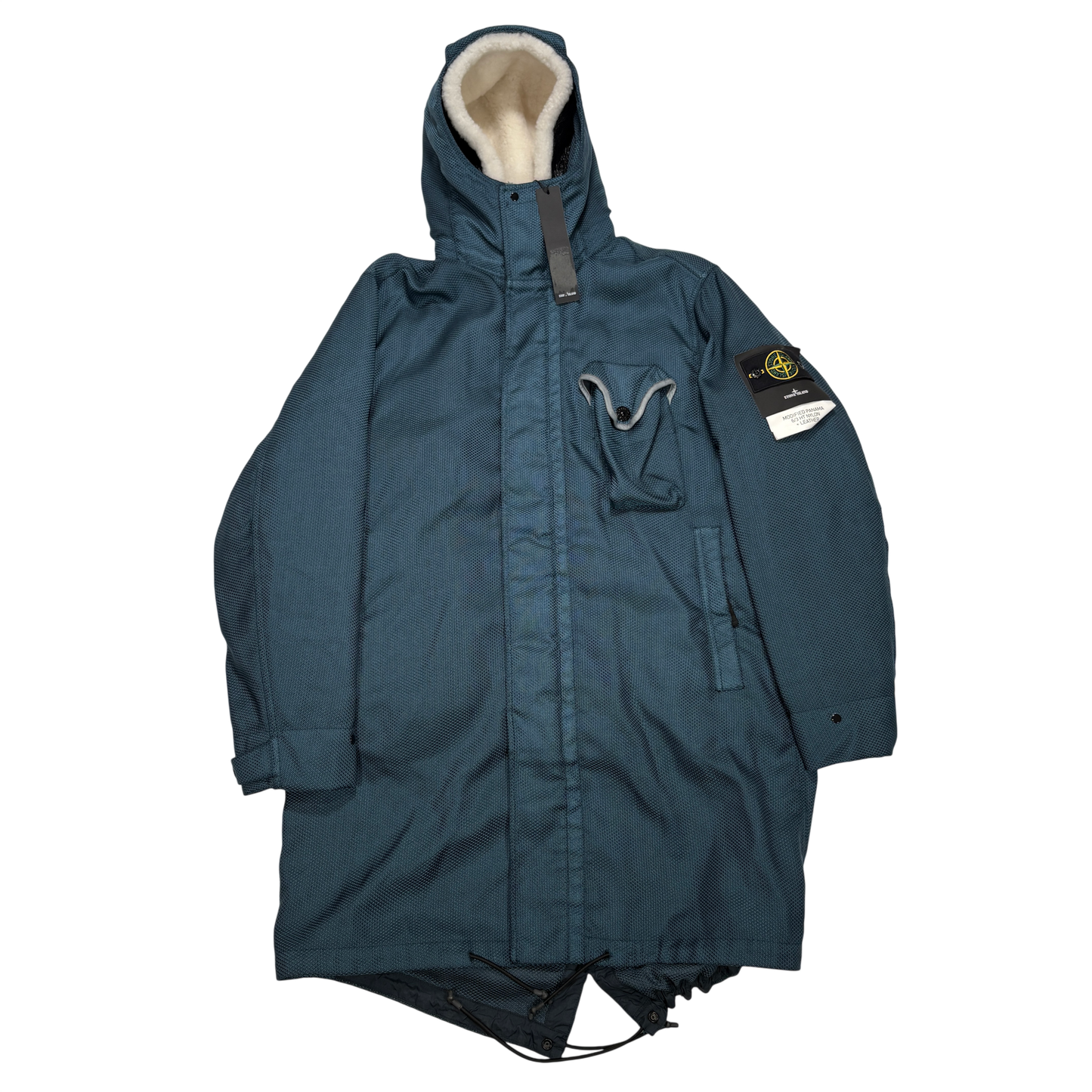 Stone Island Blue Modified Panama 6/3 HT Nylon + Leather Coat