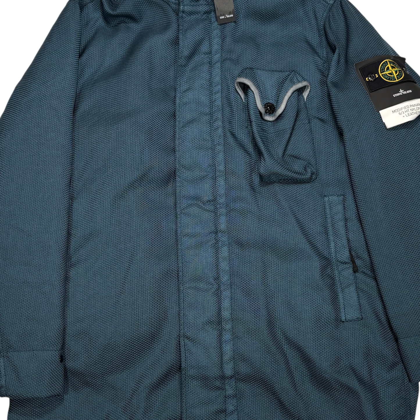 Stone Island Blue Modified Panama 6/3 HT Nylon + Leather Coat