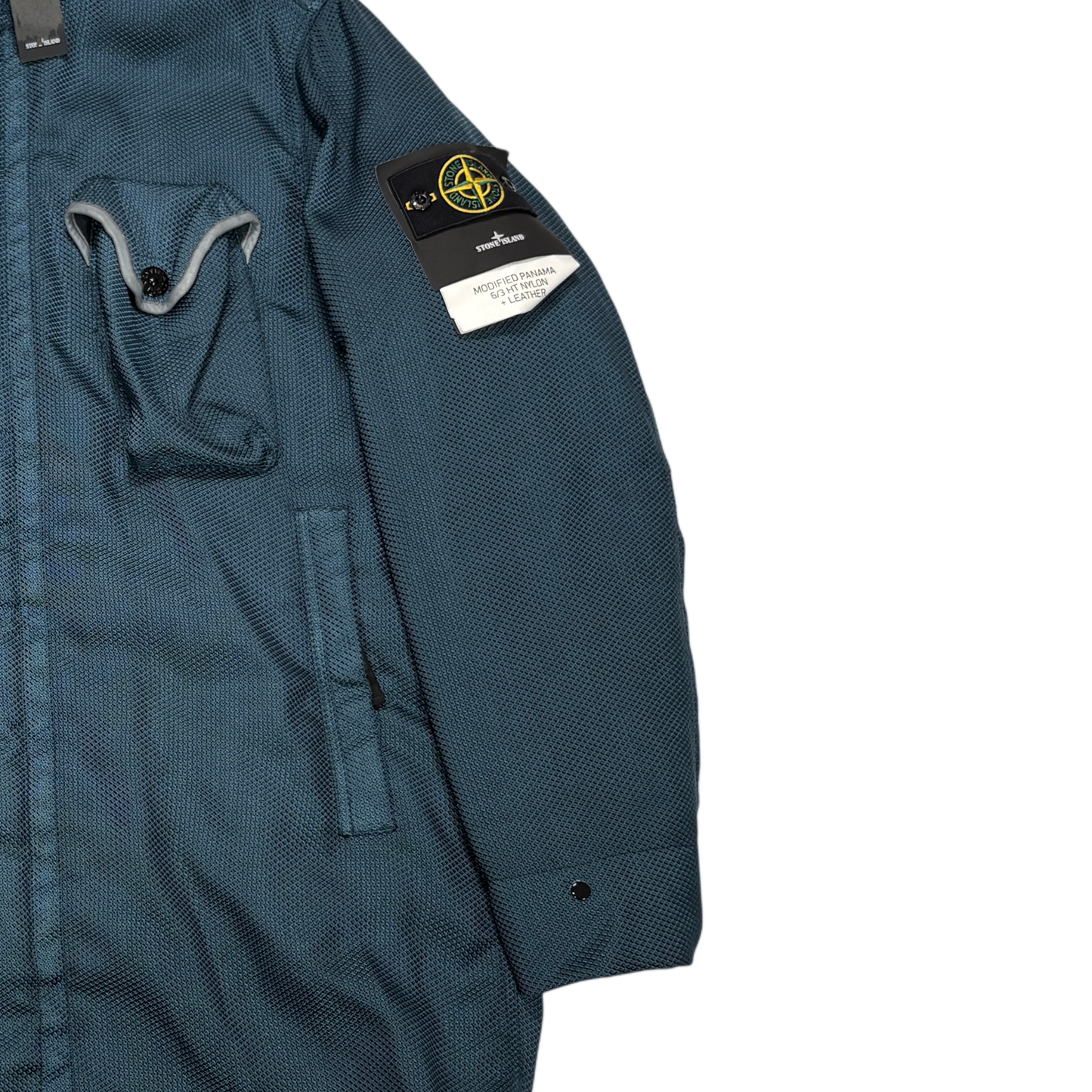 Stone Island Blue Modified Panama 6/3 HT Nylon + Leather Coat