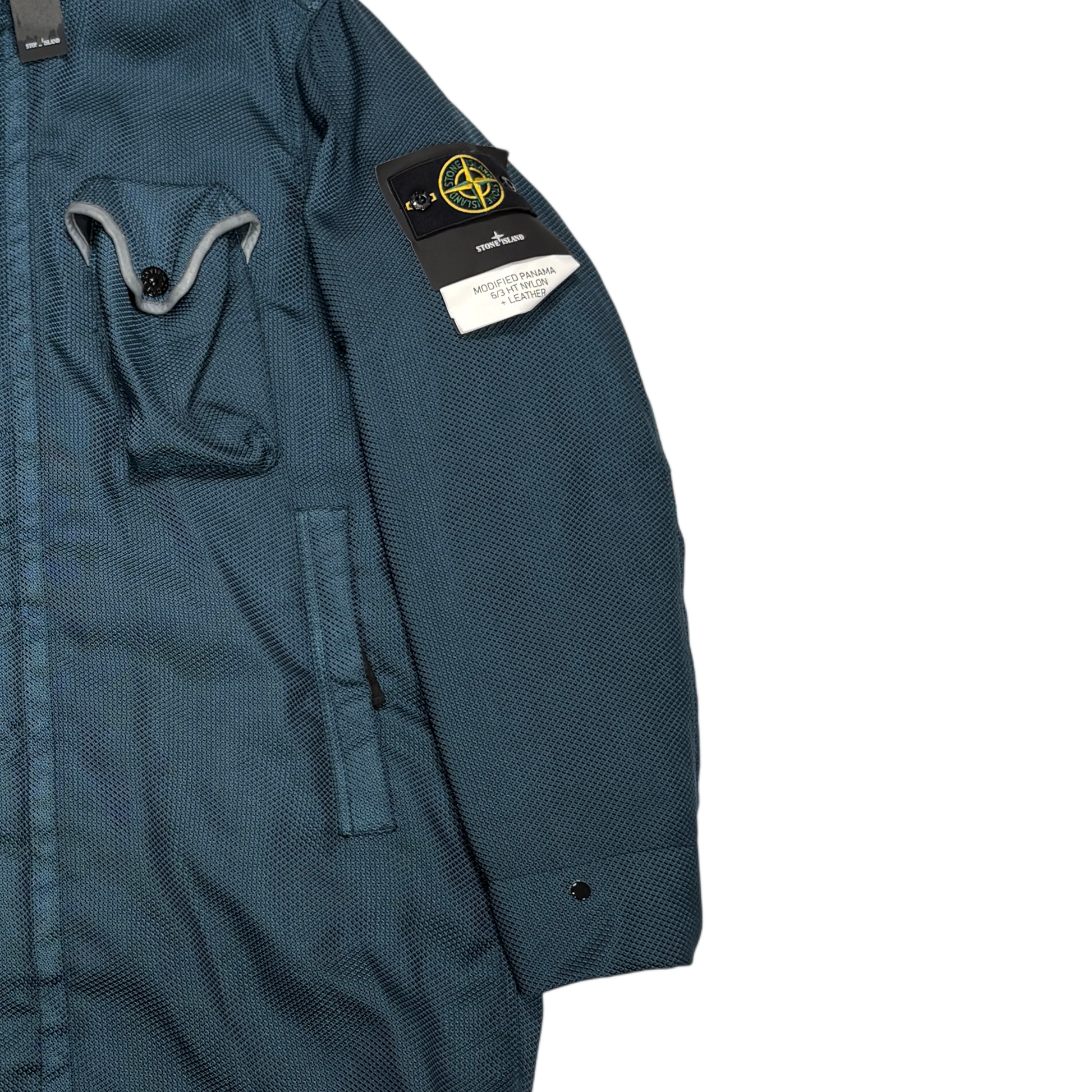 Stone Island Blue Modified Panama 6/3 HT Nylon + Leather Coat