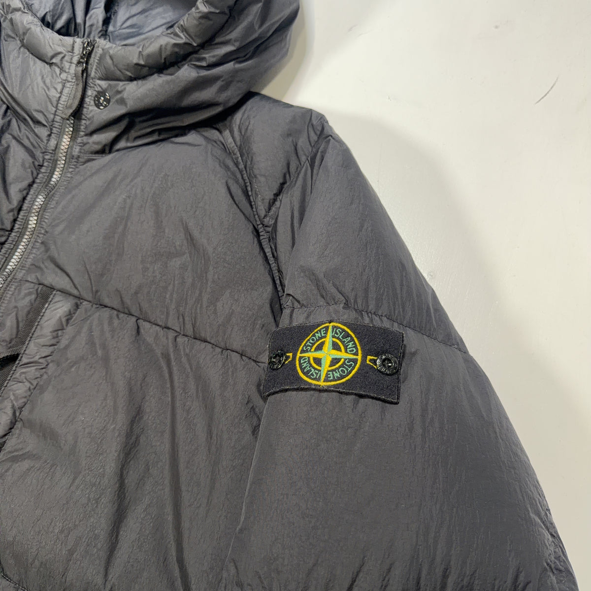 Stone Island Garment Dyed Crinkle Reps R-NY Down Hooded Jacket – Grey