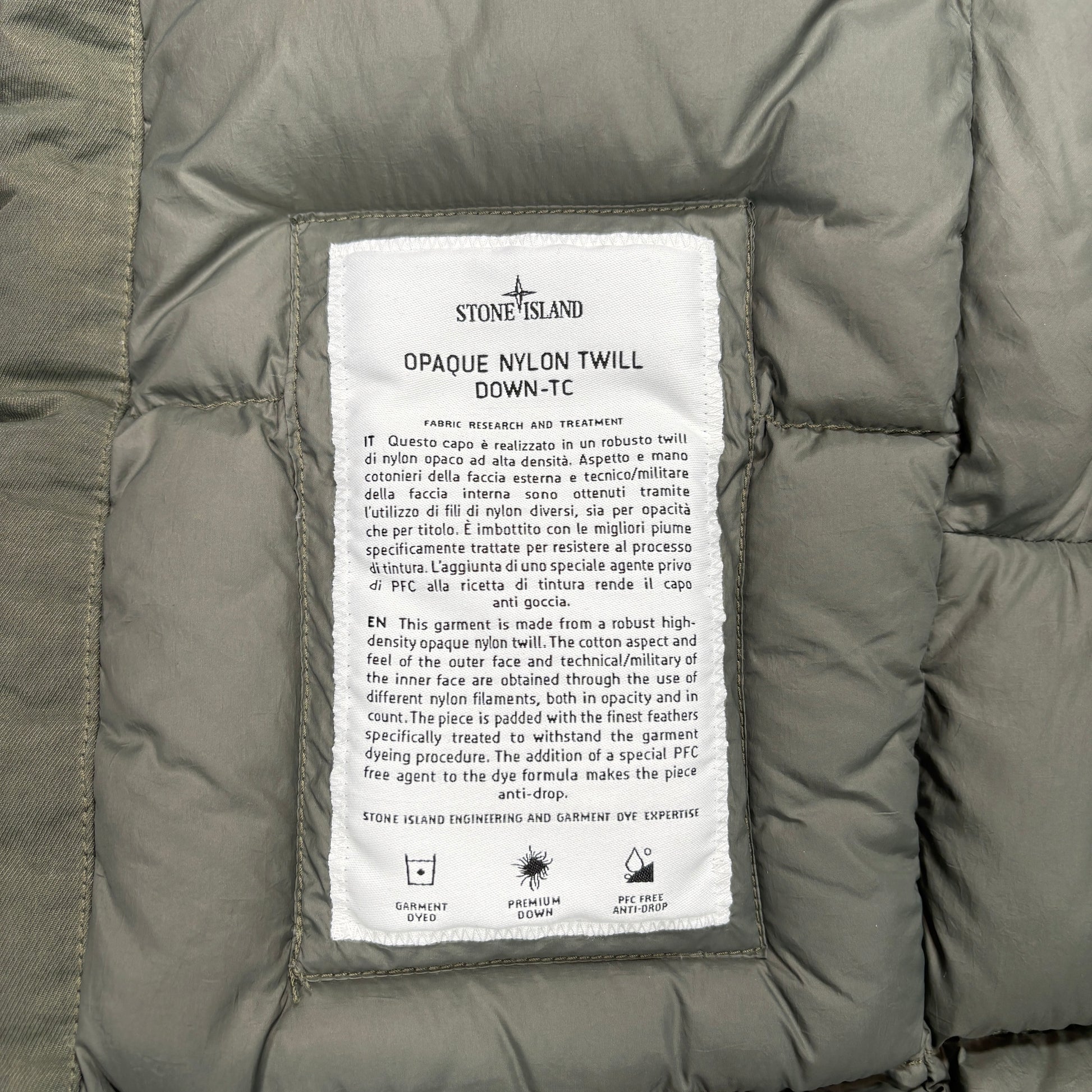 Stone Island Green Opaque Nylon Twill Down-TC Compass Patch Parka Coat