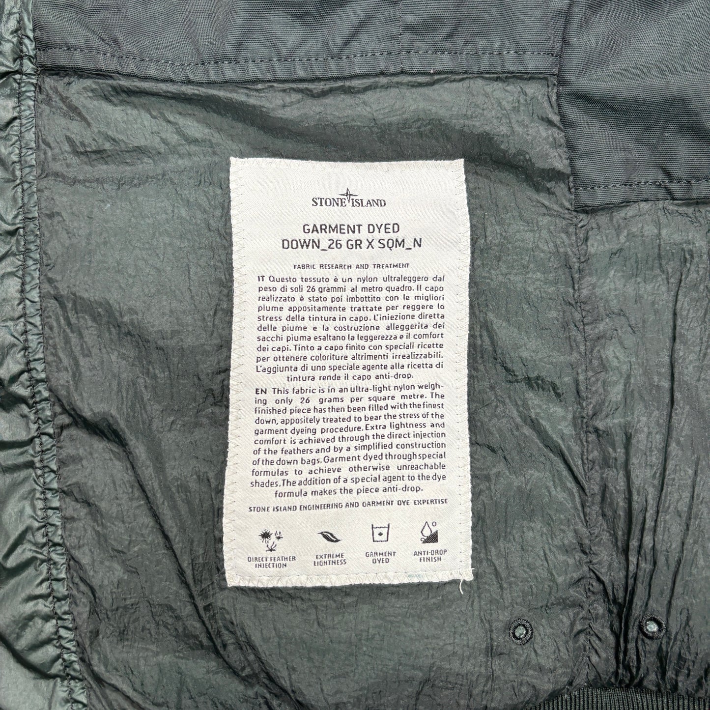 Stone Island Green Garment Dyed Down_26 GR X SQM_N Puffer Jacket