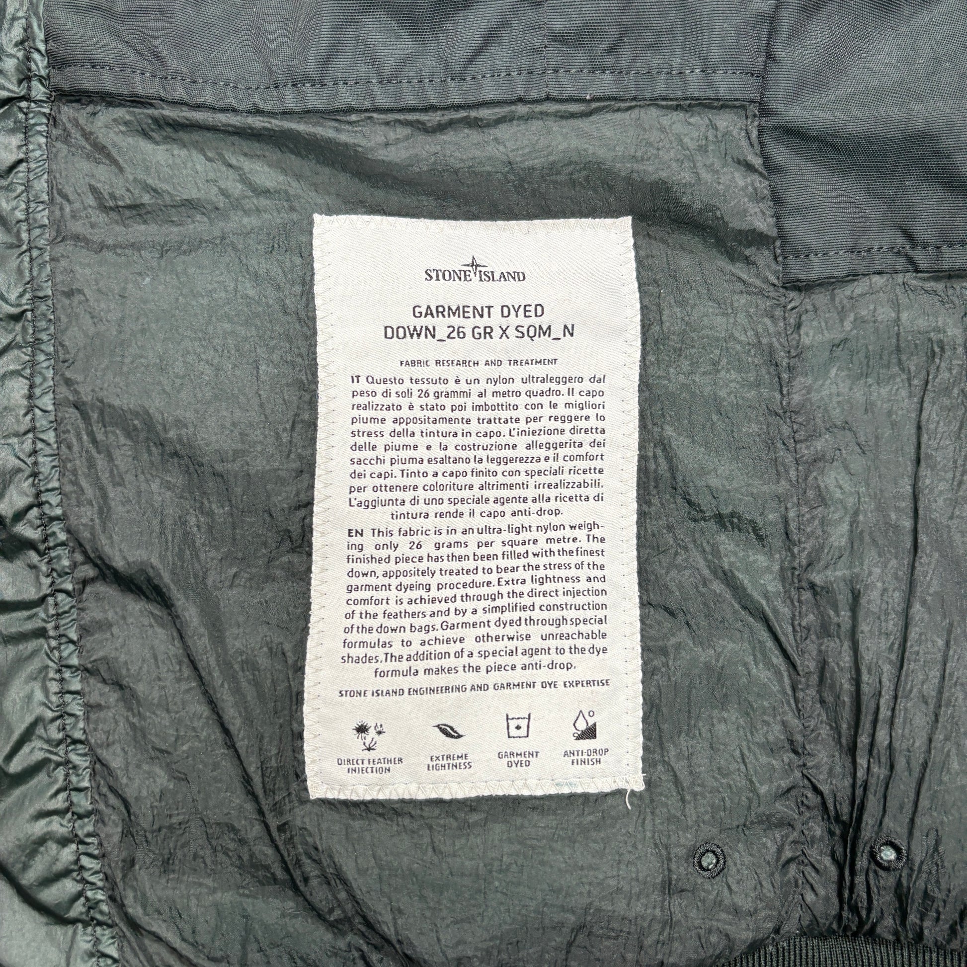 Stone Island Green Garment Dyed Down_26 GR X SQM_N Puffer Jacket