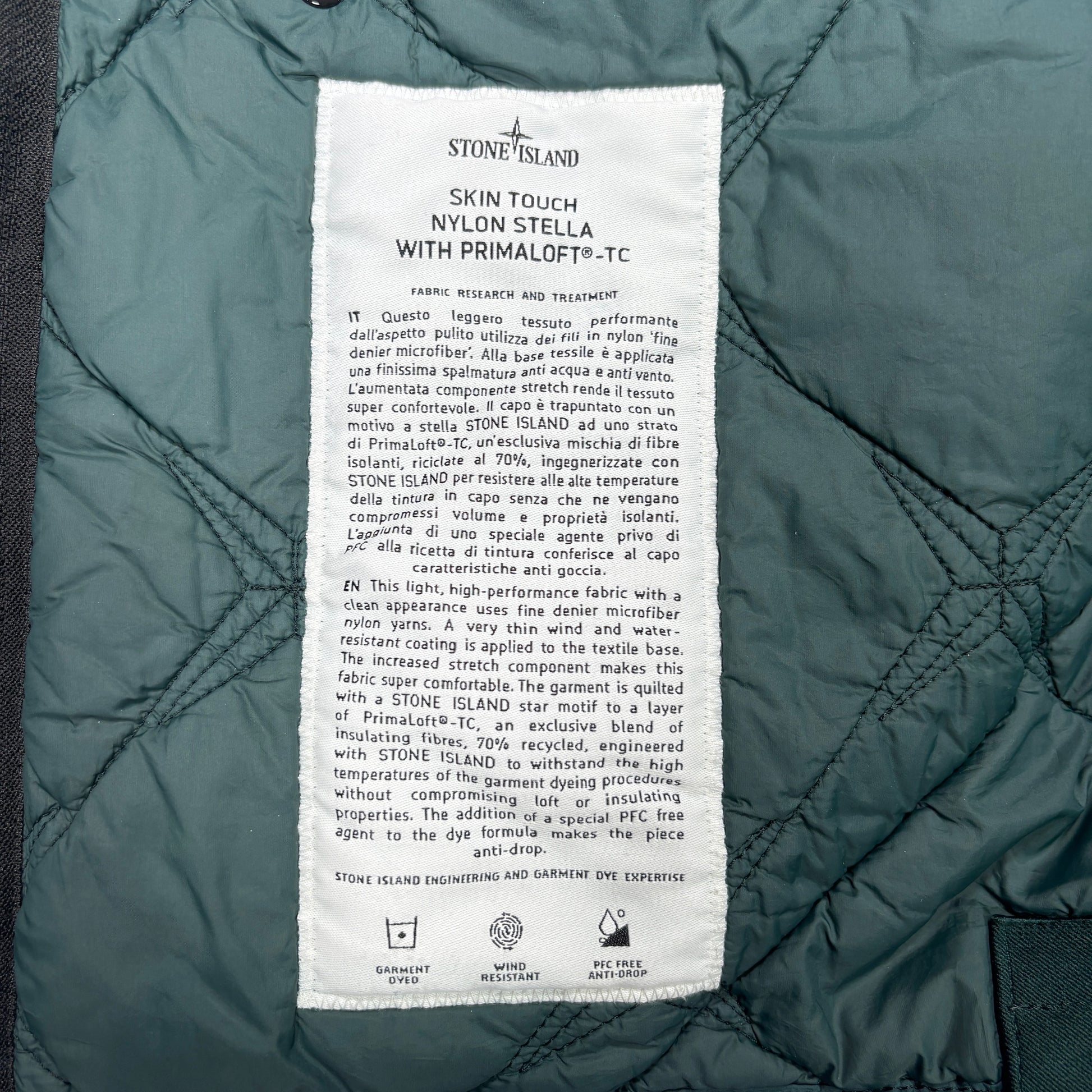 Stone Island Green Skin Touch Nylon Stella with Primaloft-TC Hooded Quilted Jacket